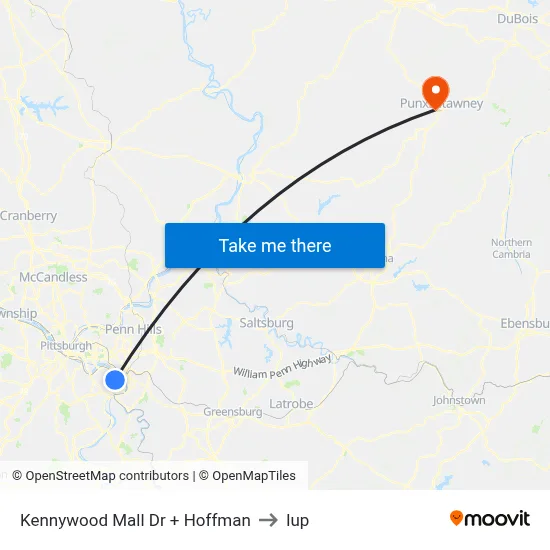 Kennywood Mall Dr + Hoffman to Iup map