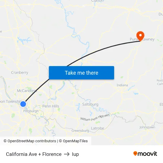 California Ave + Florence to Iup map