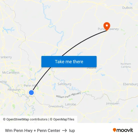 Wm Penn Hwy + Penn Center to Iup map