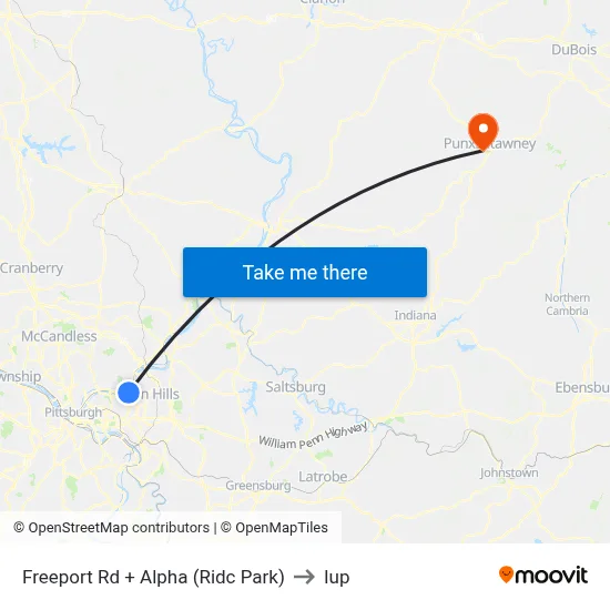 Freeport Rd + Alpha (Ridc Park) to Iup map