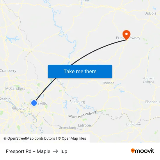 Freeport Rd + Maple to Iup map
