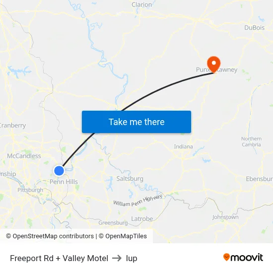 Freeport Rd + Valley Motel to Iup map