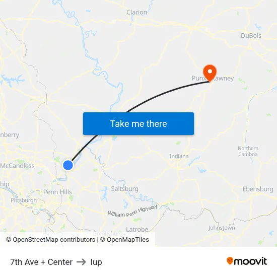 7th Ave + Center to Iup map