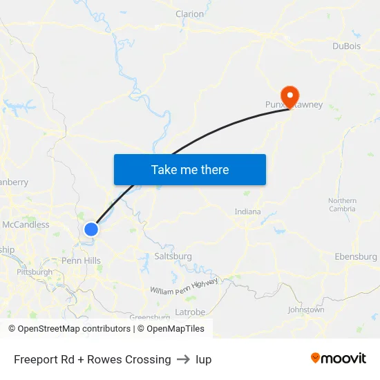 Freeport Rd + Rowes Crossing to Iup map