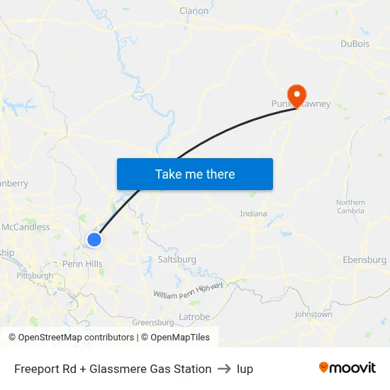 Freeport Rd + Glassmere Gas Station to Iup map