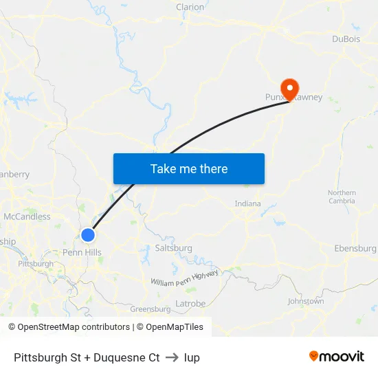 Pittsburgh St + Duquesne Ct to Iup map