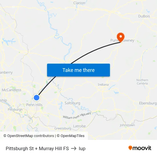 Pittsburgh St + Murray Hill FS to Iup map