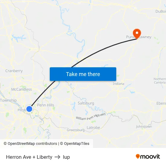 Herron Ave + Liberty to Iup map