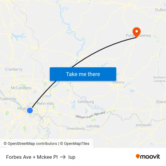 Forbes Ave + Mckee Pl to Iup map