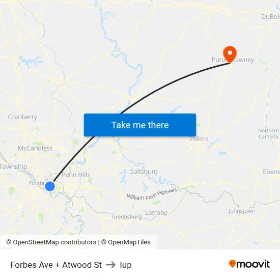Forbes Ave + Atwood St to Iup map
