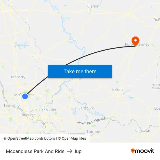 Mccandless Park And Ride to Iup map