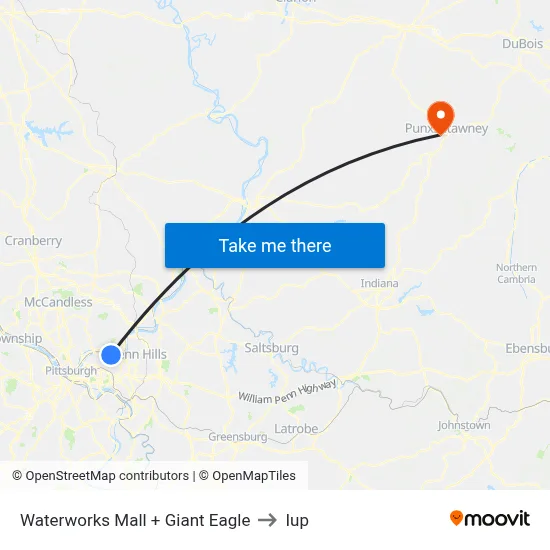 Waterworks Mall + Giant Eagle to Iup map