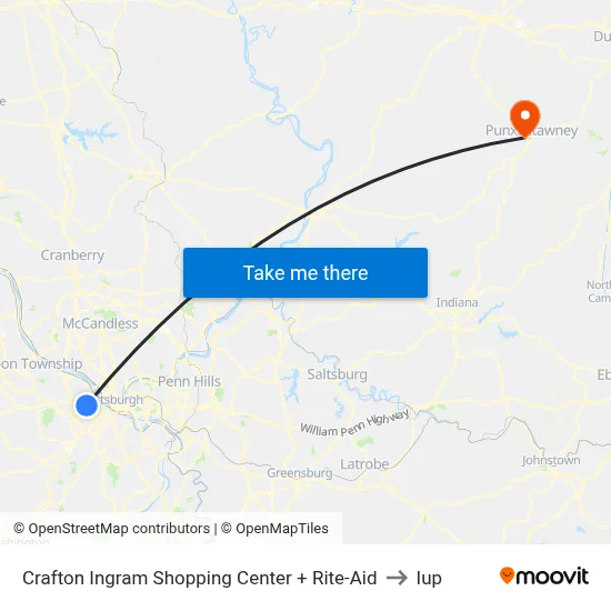 Crafton Ingram Shopping Center + Rite-Aid to Iup map