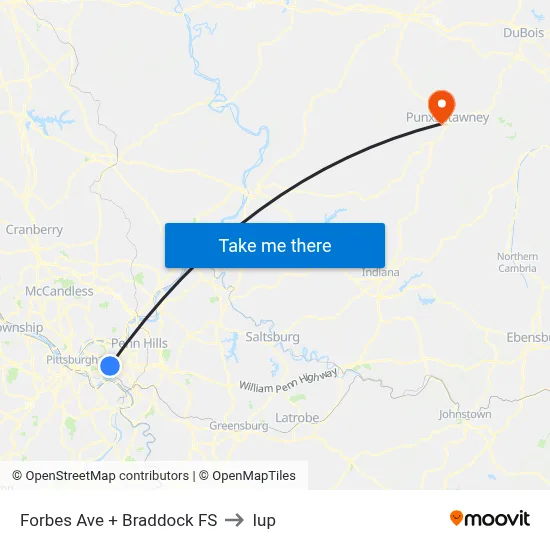 Forbes Ave + Braddock FS to Iup map