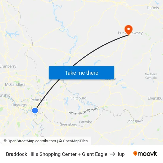 Braddock Hills Shopping Center + Giant Eagle to Iup map