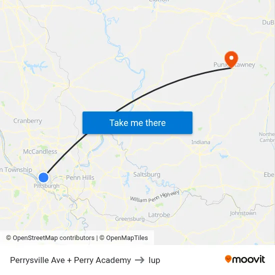 Perrysville Ave + Perry Academy to Iup map