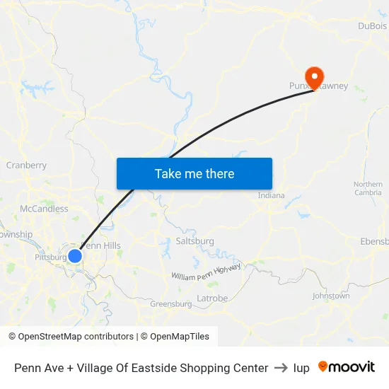 Penn Ave + Village Of Eastside Shopping Center to Iup map