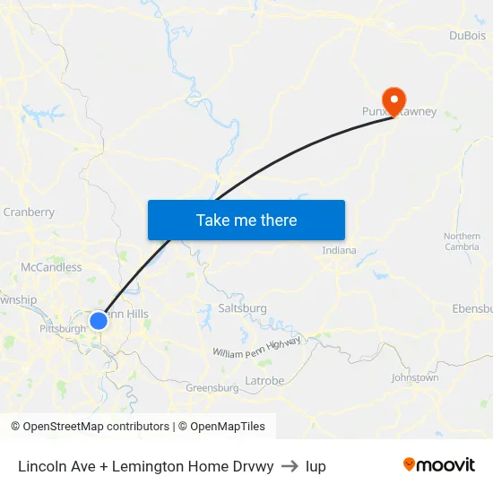 Lincoln Ave + Lemington Home Drvwy to Iup map