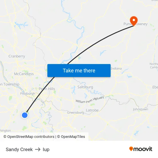 Sandy Creek to Iup map
