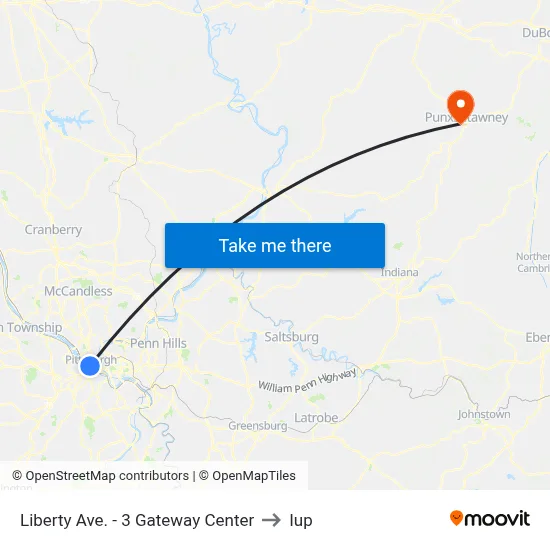 Liberty Ave. - 3 Gateway Center to Iup map