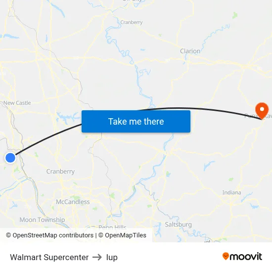 Walmart Supercenter to Iup map