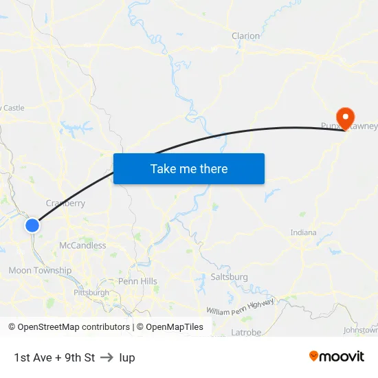 1st Ave + 9th St to Iup map