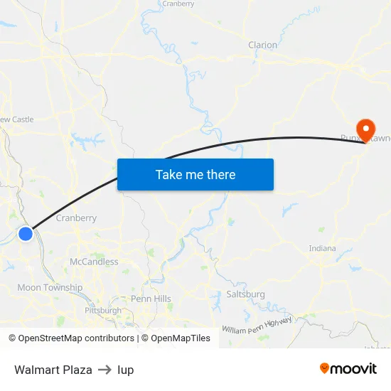 Walmart Plaza to Iup map
