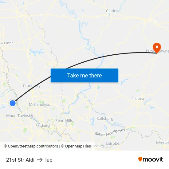 21st Str Aldi to Iup map