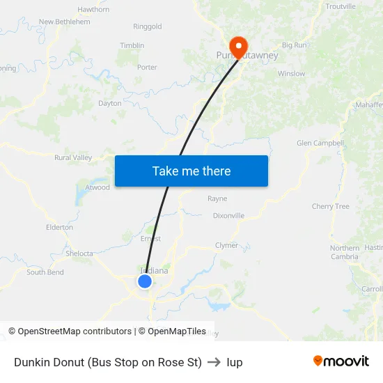 Dunkin Donut (Bus Stop on Rose St) to Iup map