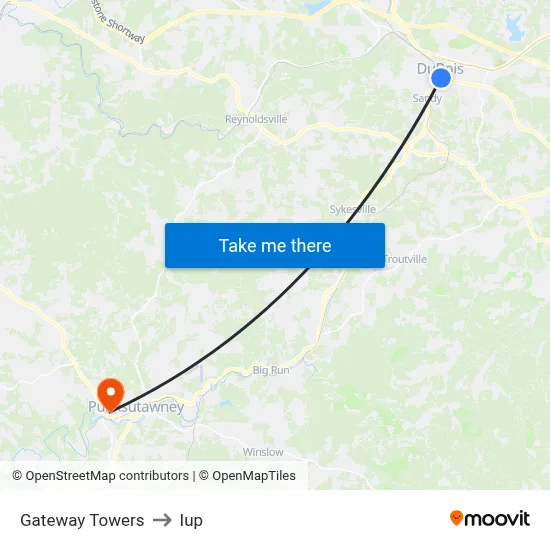 Gateway Towers to Iup map