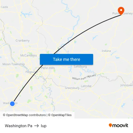 Washington Pa to Iup map