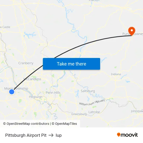 Pittsburgh Airport Pit to Iup map