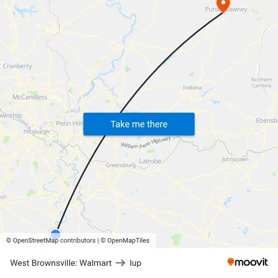 West Brownsville: Walmart to Iup map