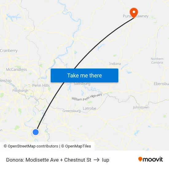 Donora: Modisette Ave + Chestnut St to Iup map