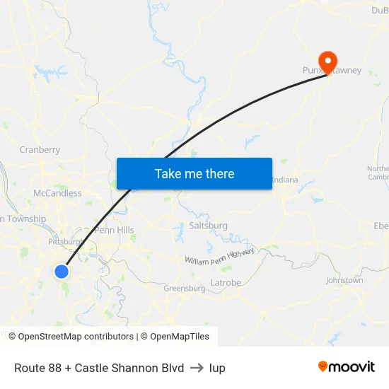 Route 88 + Castle Shannon Blvd to Iup map