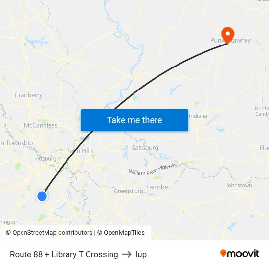 Route 88 + Library T Crossing to Iup map