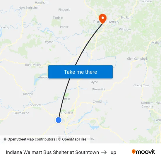 Indiana Walmart Bus Shelter at Southtown to Iup map