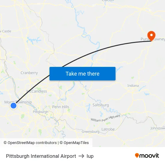 Pittsburgh International Airport to Iup map