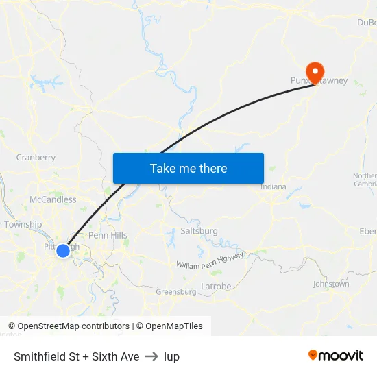 Smithfield St + Sixth Ave to Iup map