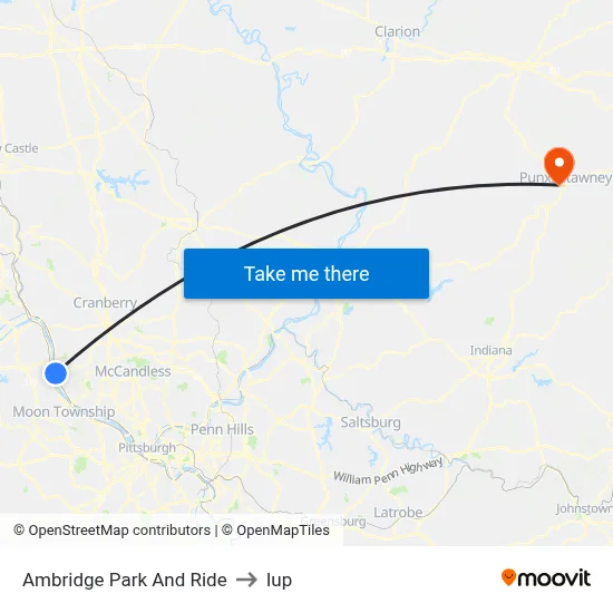 Ambridge Park And Ride to Iup map