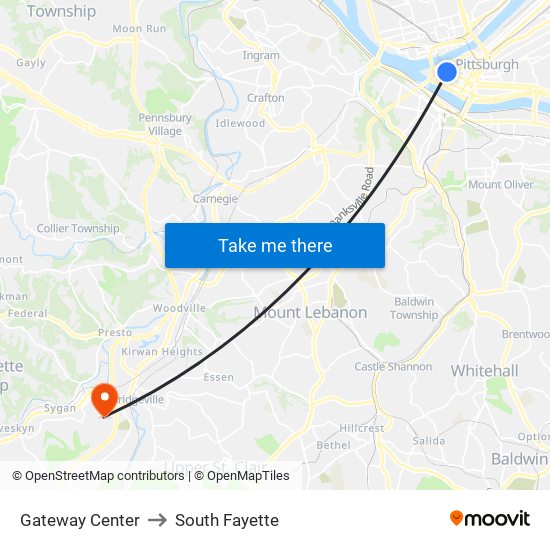 Gateway Center to South Fayette map