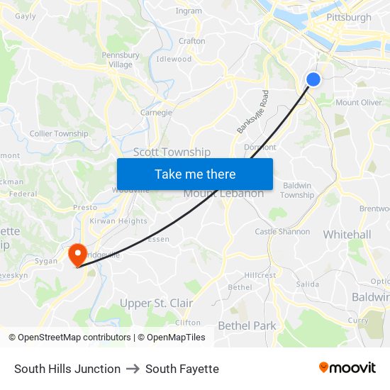 South Hills Junction to South Fayette map