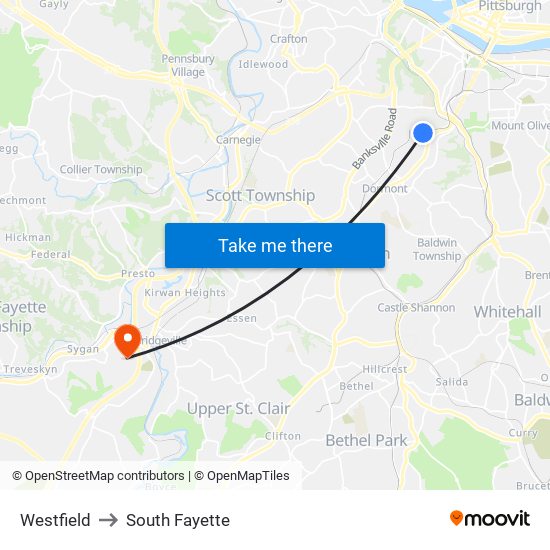 Westfield to South Fayette map