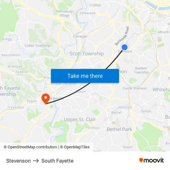 Stevenson to South Fayette map