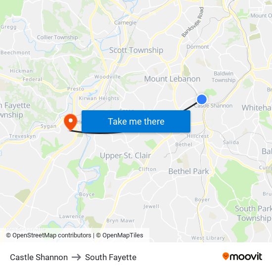 Castle Shannon to South Fayette map