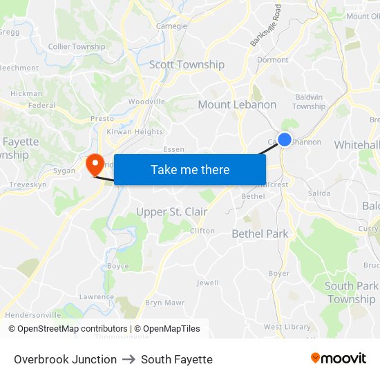 Overbrook Junction to South Fayette map