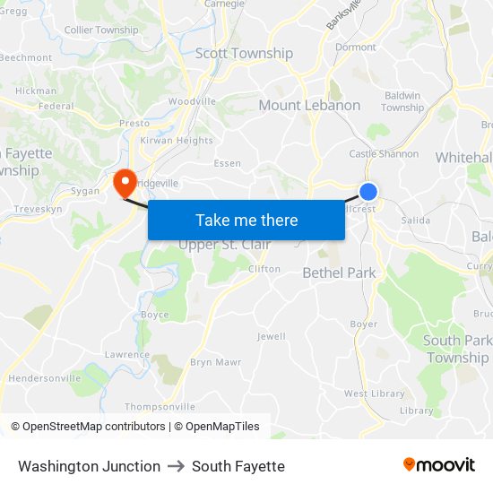 Washington Junction to South Fayette map