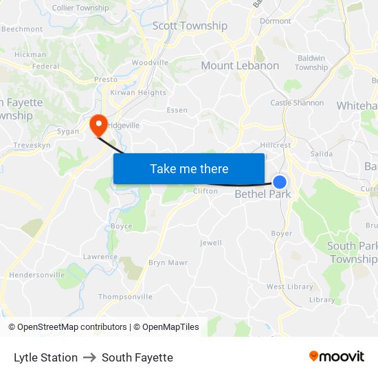 Lytle Station to South Fayette map