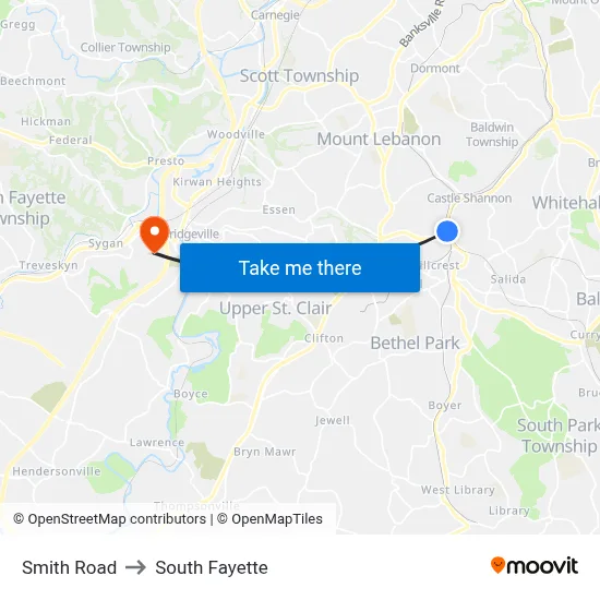Smith Road to South Fayette map