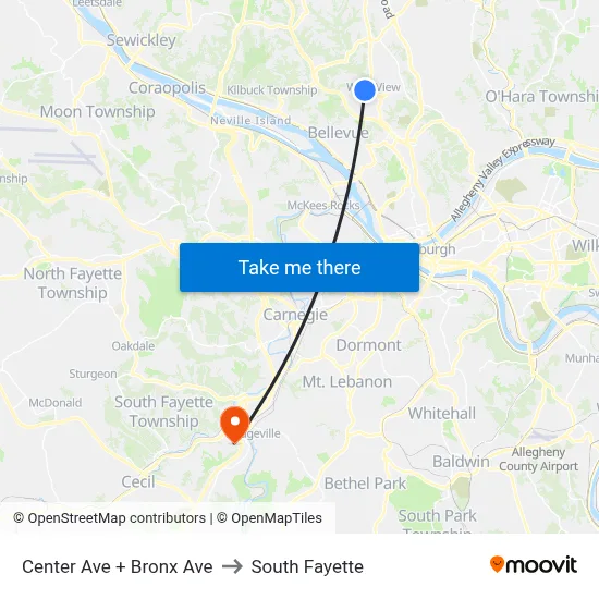 Center Ave + Bronx Ave to South Fayette map